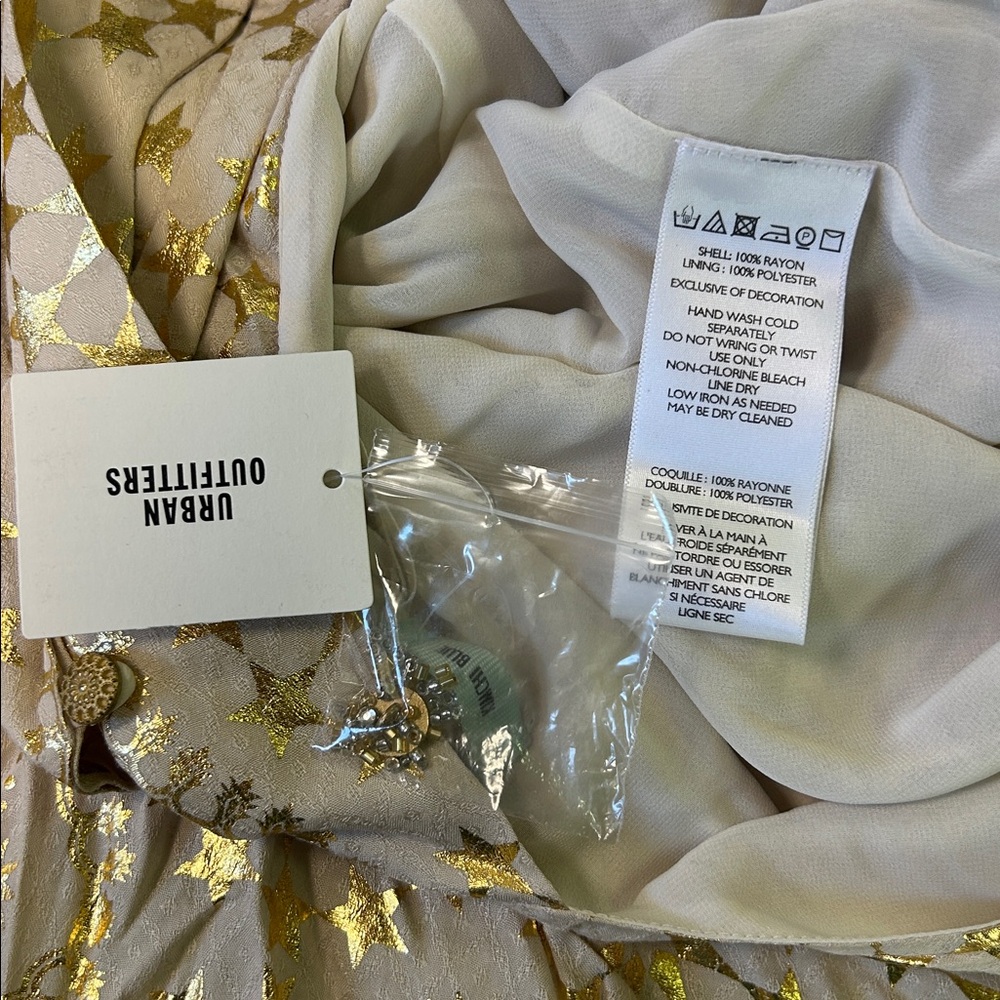 NWTS sz L Kimchi Blue Gold Star Midi Dress flowing design decorative neck line - Picture 7 of 8
